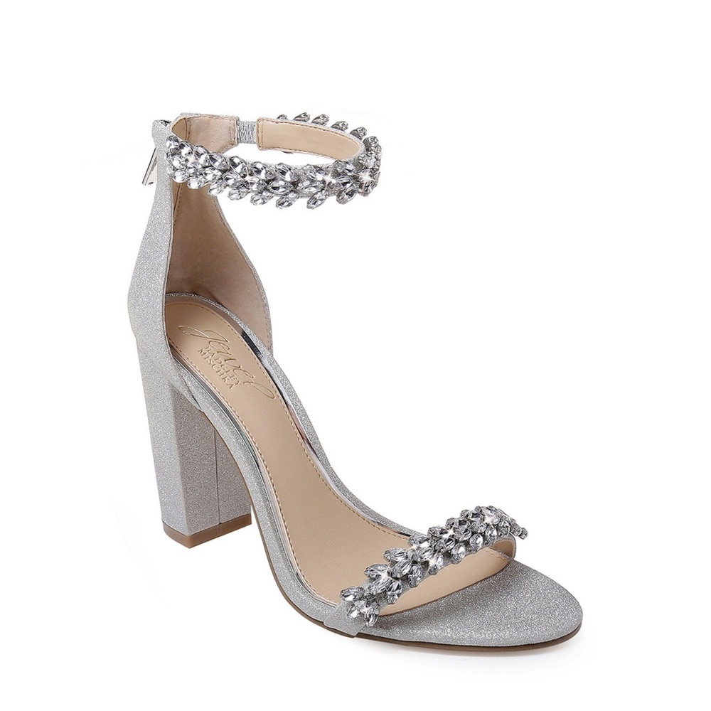 Ankle Strap Evening Shoe. Silver. Size 7 1/2M
